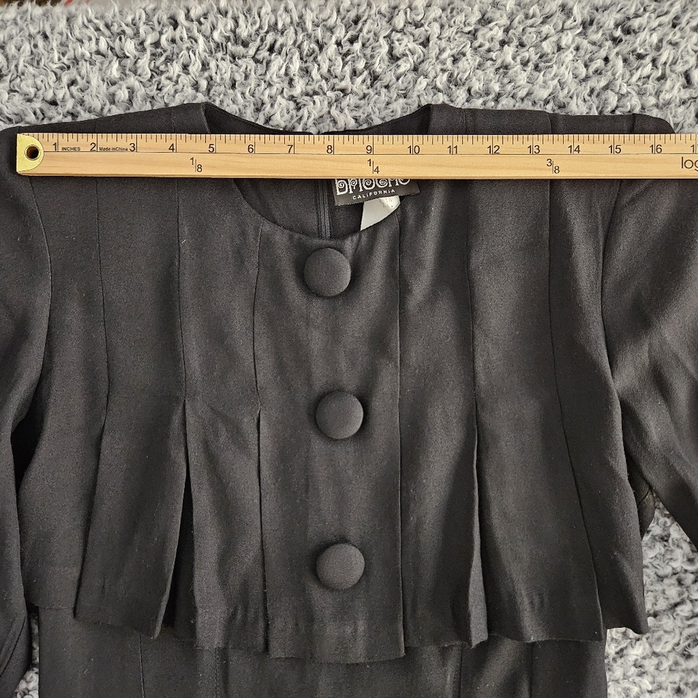 Vintage Brioche Black Midi Dress US XS S Long Sleeve Witchy Wednesday Addams - Picture 9 of 14